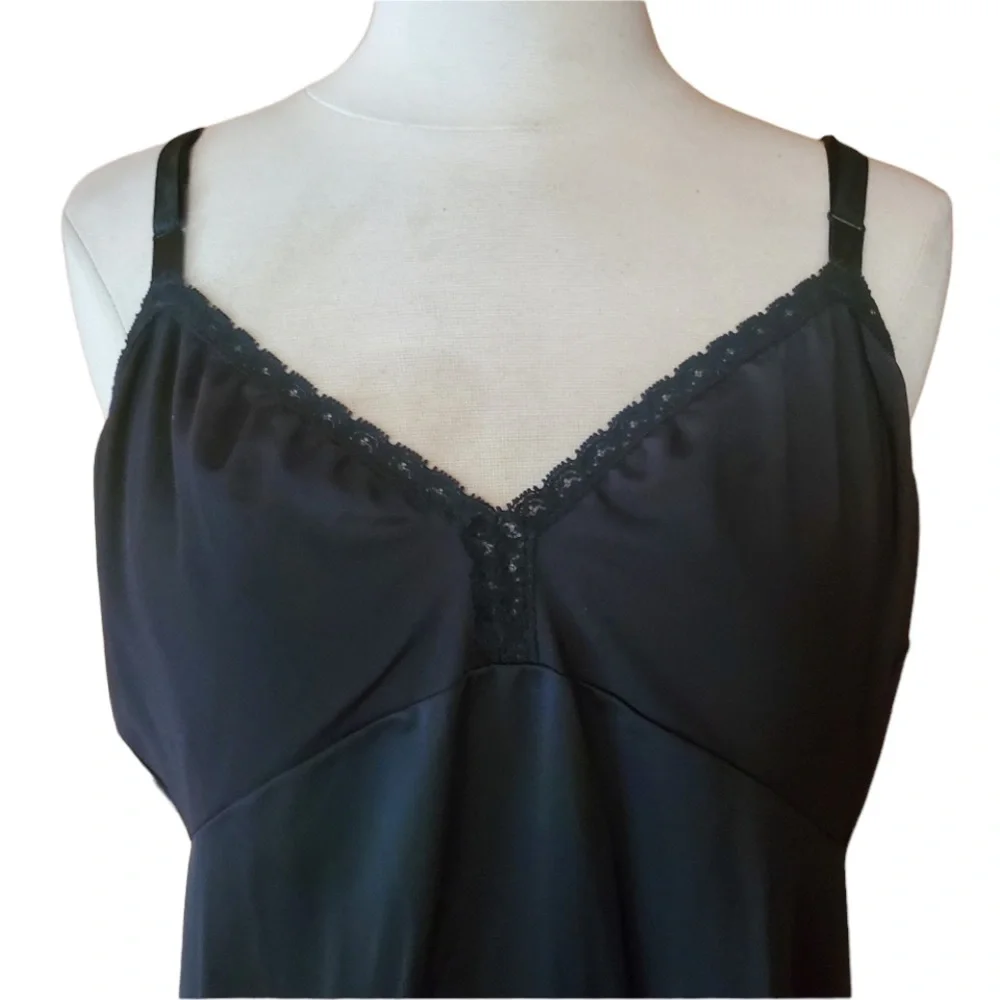 Vintage Shadowline Black Lace Trim‎ Slip/Nightgown - Picture 2 of 6